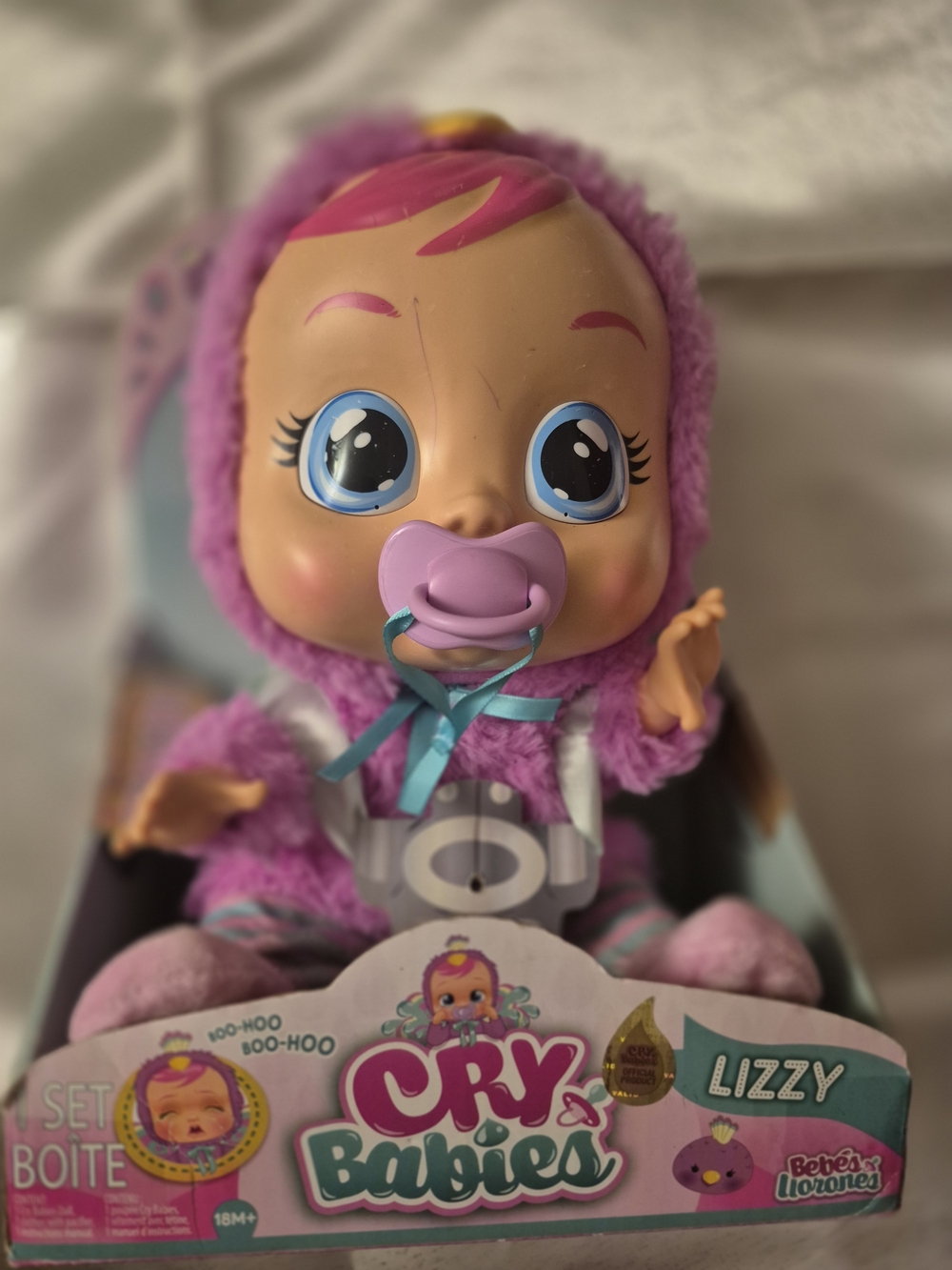 Lizzy Plush Doll in Purple with Pacifier